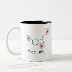 Caneca De Café Em Dois Tons Serotonina Molécula Flores Rosa Escolha Feliz