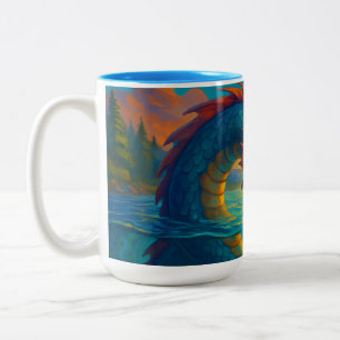 Caneca De Café Em Dois Tons Serpente marinha engraçada brincando com uma fanta
