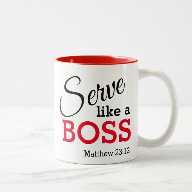 Caneca De Café Em Dois Tons Serve humilde como um cristão chefe (Direita)
