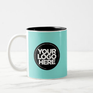 Caneca De Café Em Dois Tons Seu especial de logotipo Cores Turquesas Modelo