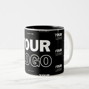 Caneca De Café Em Dois Tons Seu Logotipo & Fundo Logotipo Repetitivo Preto