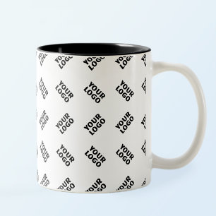 Caneca De Café Em Dois Tons Seu Logotipo Padrão Alternado Simples Repetitivo