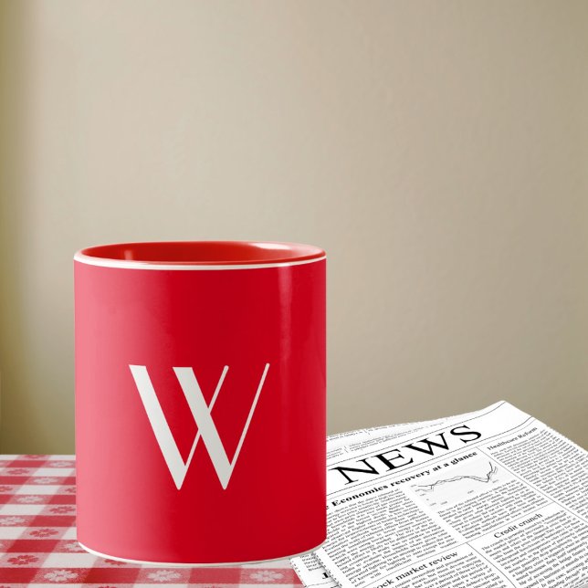 Caneca De Café Em Dois Tons Seu monograma em vermelho e branco (Criador carregado)