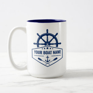 Caneca De Café Em Dois Tons Seu Nome De Barco Náutico Âncora De Orelhas Grande