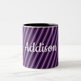 Caneca De Café Em Dois Tons Seu Nome e Cor em Listras Pretas e Cinzas