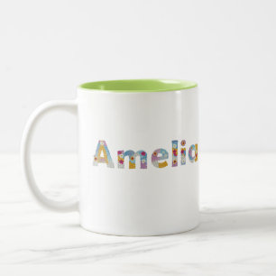 Caneca De Café Em Dois Tons Seu nome em letras florais artísticas / Amelia