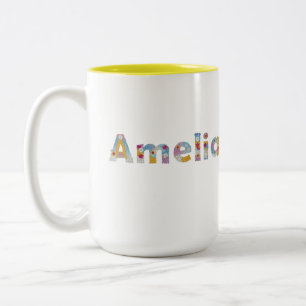 Caneca De Café Em Dois Tons Seu nome em letras florais artísticas / Amelia
