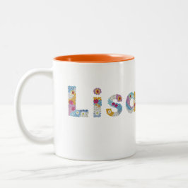 Caneca De Café Em Dois Tons Seu nome em letras florais artísticas / Lisa