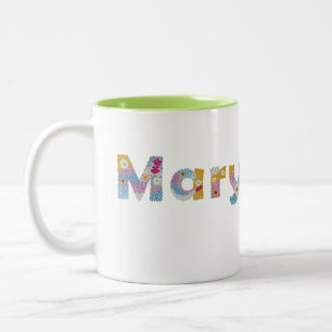 Caneca De Café Em Dois Tons Seu nome em letras florais artísticas / Mary