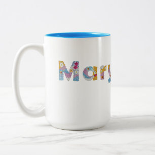 Caneca De Café Em Dois Tons Seu nome em letras florais artísticas / Mary Two-