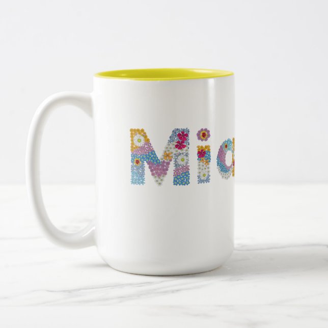 Caneca De Café Em Dois Tons Seu nome em letras florais artísticas / Mia (Esquerda)