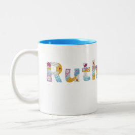 Caneca De Café Em Dois Tons Seu nome em letras florais artísticas / Ruth