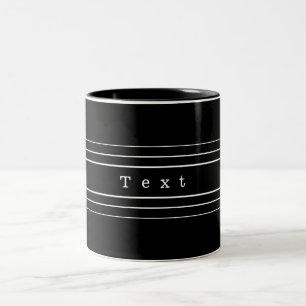Caneca De Café Em Dois Tons Seu Texto Personalizado & Listras Modernas   Preto