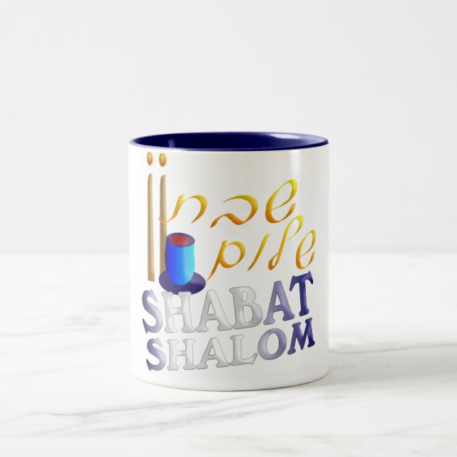 Caneca De Café Em Dois Tons Shabat Shalom (Centro)