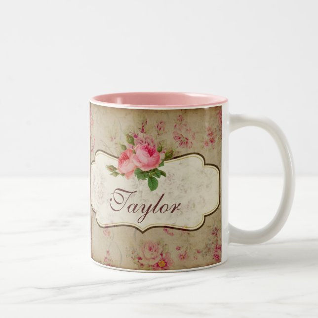 Caneca De Café Em Dois Tons Shabby Rosas Personalizados Mug (Direita)