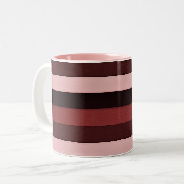 Caneca De Café Em Dois Tons Shades of Pink and Burgundy Striped (Frente Esquerda)