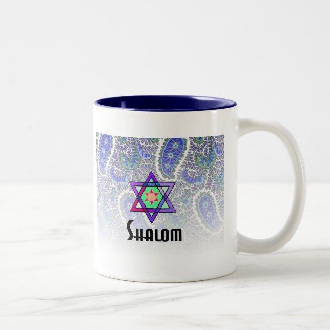 Caneca De Café Em Dois Tons Shalom em Paisley azul (Direita)