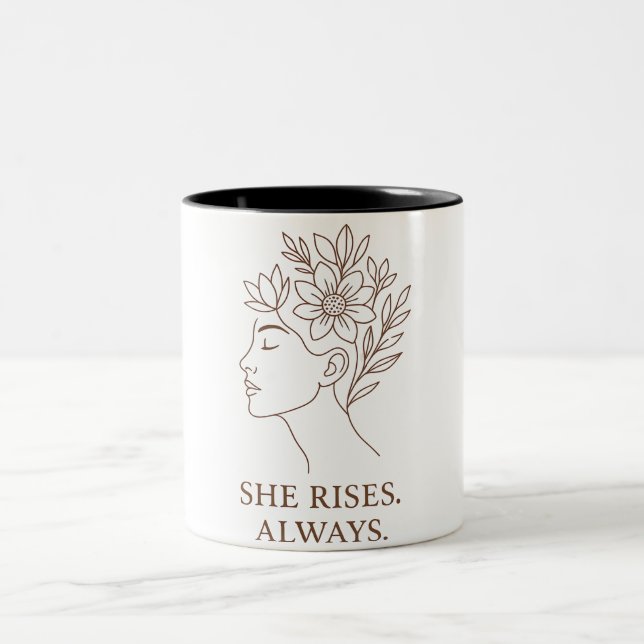 Caneca De Café Em Dois Tons She Rises. Always — Minimalist Empowerment Design (Centro)