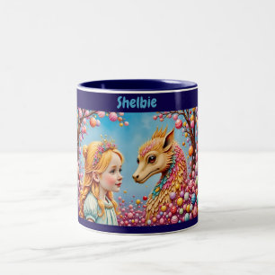 Caneca De Café Em Dois Tons SHELBIE ~ Rapariga e Dragão Bebê ~ Mug