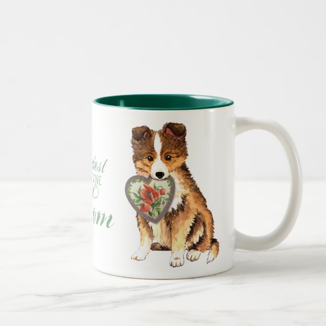 Caneca De Café Em Dois Tons Sheltie Heart Mãe (Direita)