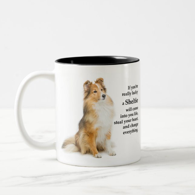 Caneca De Café Em Dois Tons Sheltie Lucky (Esquerda)