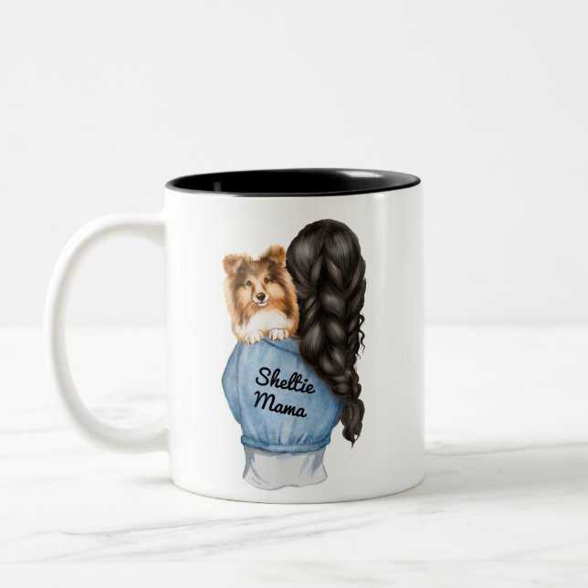 Caneca De Café Em Dois Tons Sheltie Mama Black Hair w Sable Shetland Sheepdog (Esquerda)
