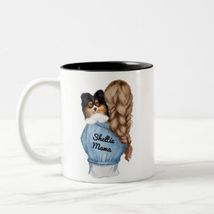Caneca De Café Em Dois Tons Sheltie Mama Brown w Tri-Color Shetland Sheepdog