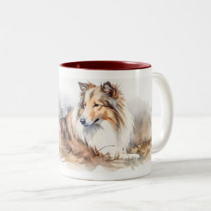 Caneca De Café Em Dois Tons Sheltie Watercolor