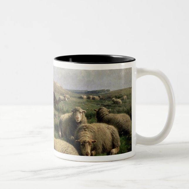 Caneca De Café Em Dois Tons Shepherdess com carneiros em uma paisagem (Direita)