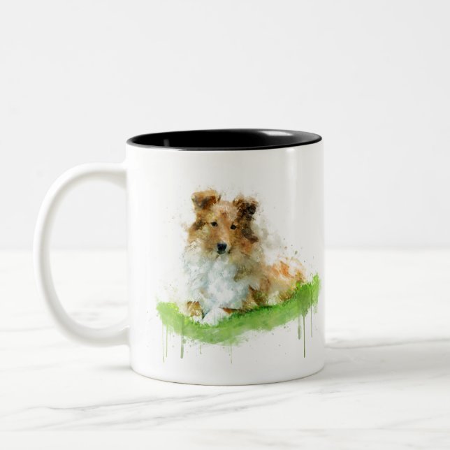 Caneca De Café Em Dois Tons Shetland Sheepdog / Sheltie (Esquerda)