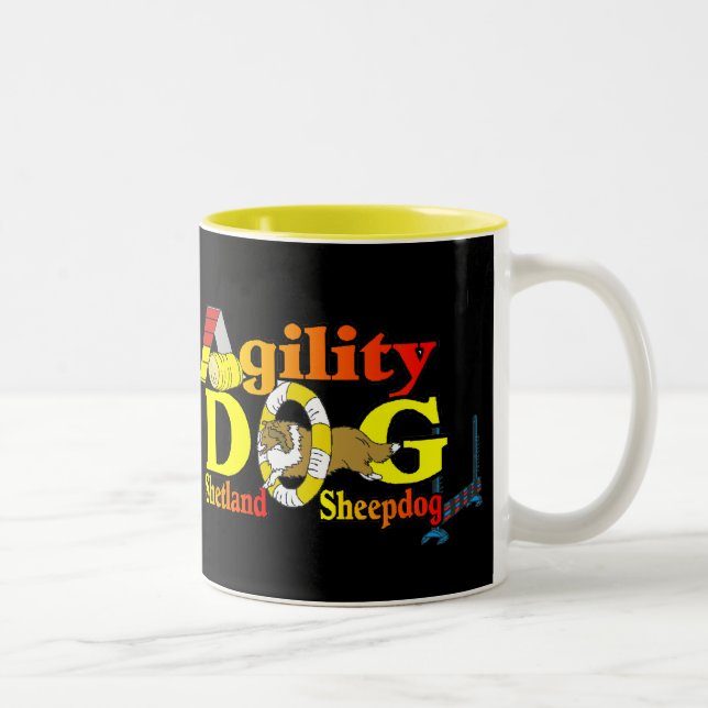 Caneca De Café Em Dois Tons Shetland Sheepdog Sheltie Agilidade (Direita)