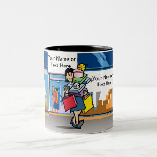 Caneca De Café Em Dois Tons Shopper - Cartoon feminino: PrintedPerfection.com