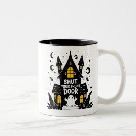 Caneca De Café Em Dois Tons Shut Your Front Door – Haunted House Ghost Joke