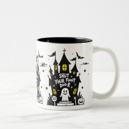 Caneca De Café Em Dois Tons Shut Your Front Door Mug – Haunted House Ghost