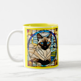 Caneca De Café Em Dois Tons Siamese Cat StainGlass