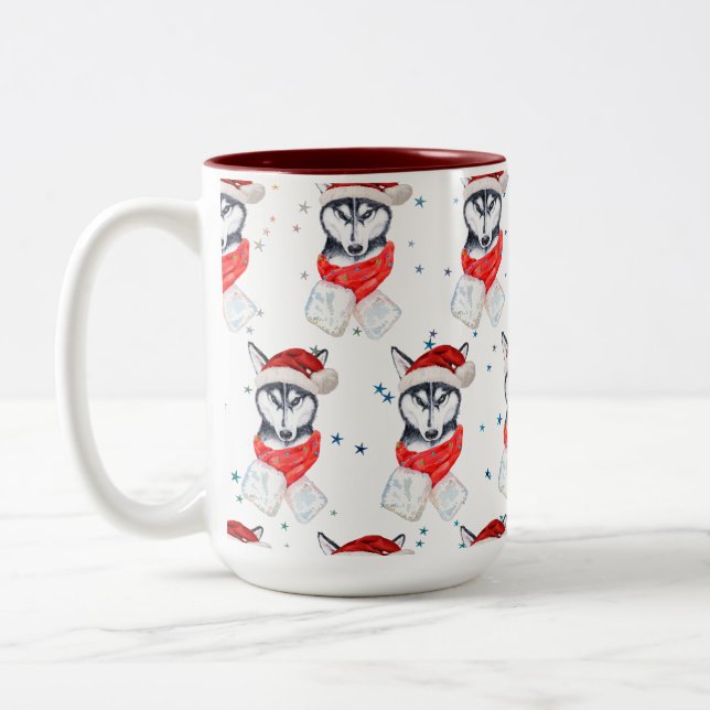 Caneca De Café Em Dois Tons Siberian Husky Dog Breed Christmas Stars (Esquerda)