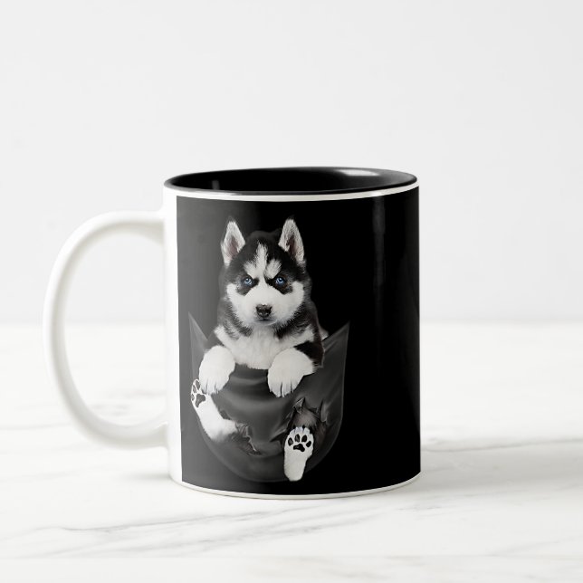 Caneca De Café Em Dois Tons Siberian Husky Em Pocket Puppy (Esquerda)