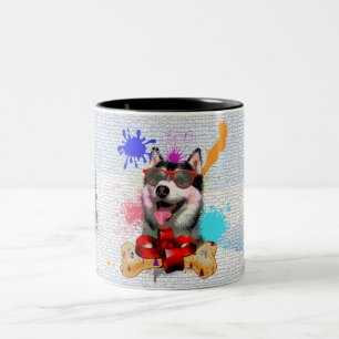 Caneca De Café Em Dois Tons Siberiano Engraçado e Fofo do Cão Husky Natal