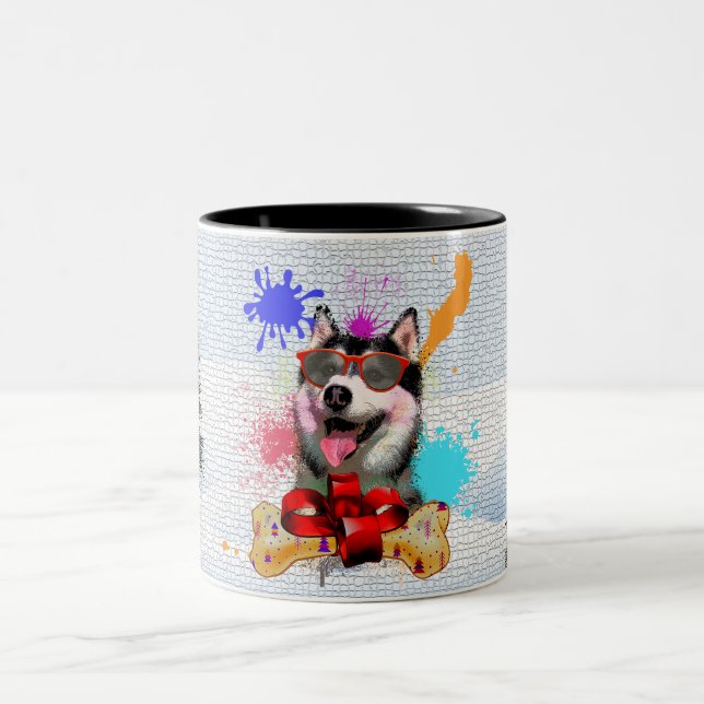 Caneca De Café Em Dois Tons Siberiano Engraçado e Fofo do Cão Husky Natal (Centro)