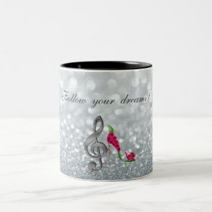Caneca De Café Em Dois Tons Siga seus sonhos, Glittery, Heels, Violine Key