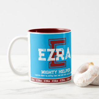 Caneca De Café Em Dois Tons Significado do nome Ezra esportes monograma azul g