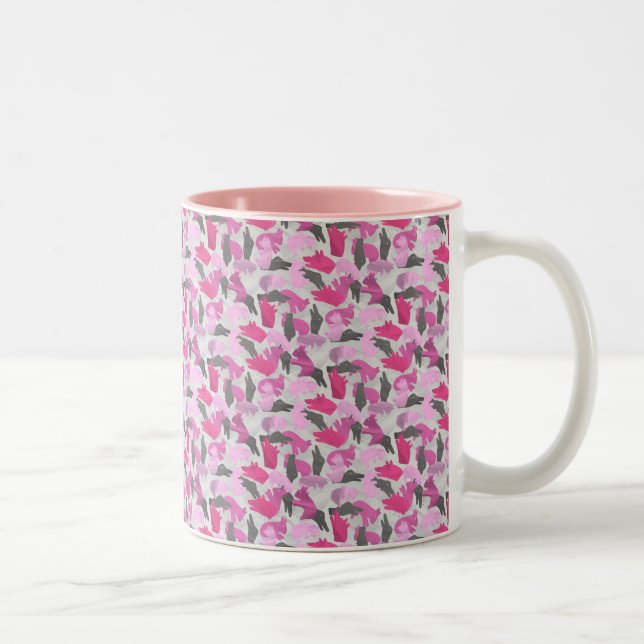 Caneca De Café Em Dois Tons Silhouette Animal Camouflage - Rosa (Direita)