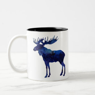 Caneca De Café Em Dois Tons Silhouette de Moose Azul