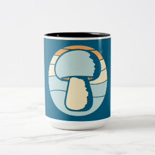 Caneca De Café Em Dois Tons Silhueta de Cogumelo Pôr do Sol Retro Natureza Vin