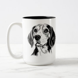 Caneca De Café Em Dois Tons Silhueta de contornos preto e branco do cachorro B