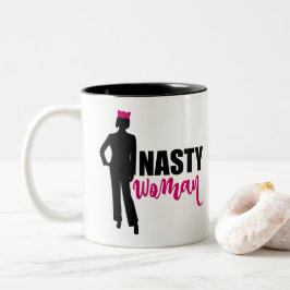 Caneca De Café Em Dois Tons Silhueta de mulher desagradável e chapéu de gato r