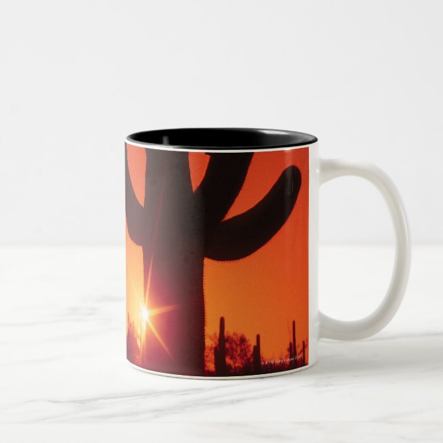 Caneca De Café Em Dois Tons Silhueta do cacto no crepúsculo, nacional do (Direita)