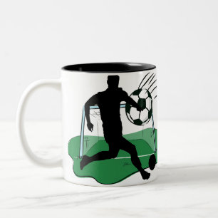Caneca De Café Em Dois Tons Silhueta do Marcador de Gols de Futebol 