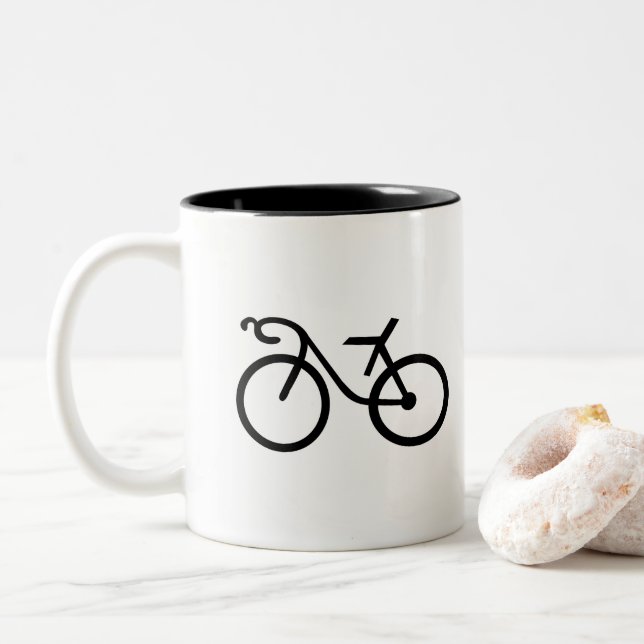 Caneca De Café Em Dois Tons Silhueta engraçada da bicicleta - presente dos (Com Donut)