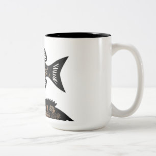 Caneca De Café Em Dois Tons Silhuettes de peixes de coral
